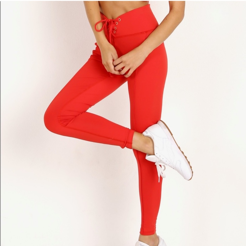 YEAR OF OURS Red ribbed football leggings